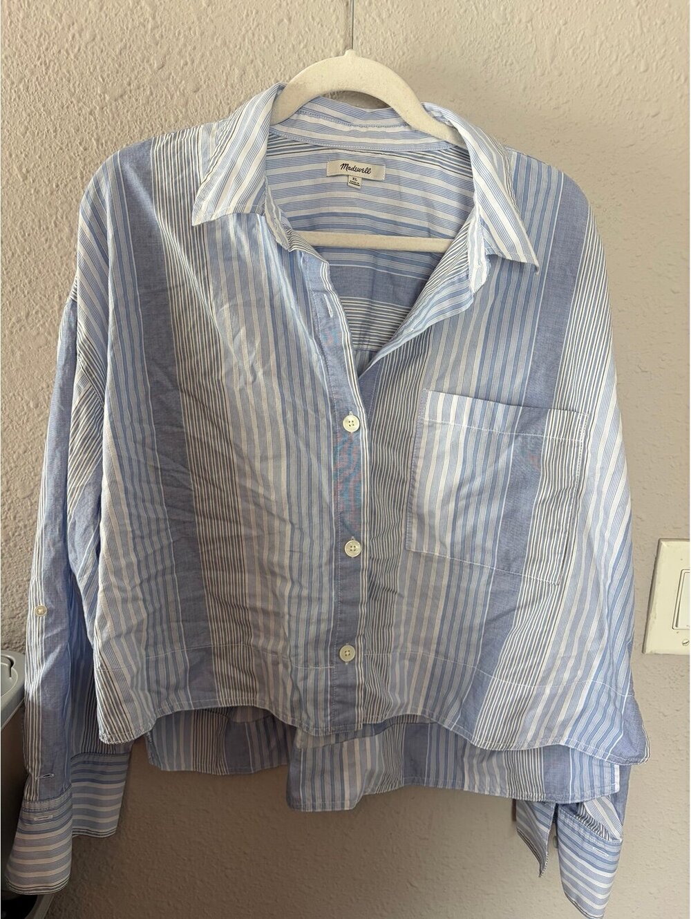 Madewell Curve-Hem Shirt in Poplin Multi Blue White Stripe size XL
